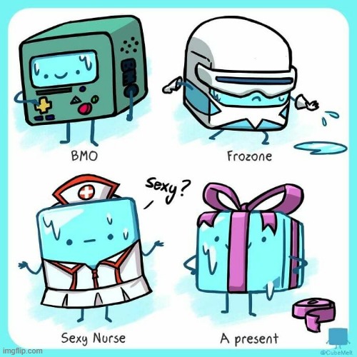 image tagged in ice cube,costumes,bmo,frozone,nurse,present | made w/ Imgflip meme maker