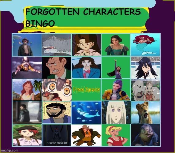 forgotten characters bingo | image tagged in forgotten characters bingo,movies,i forgot,see nobody cares,anime,comics/cartoons | made w/ Imgflip meme maker