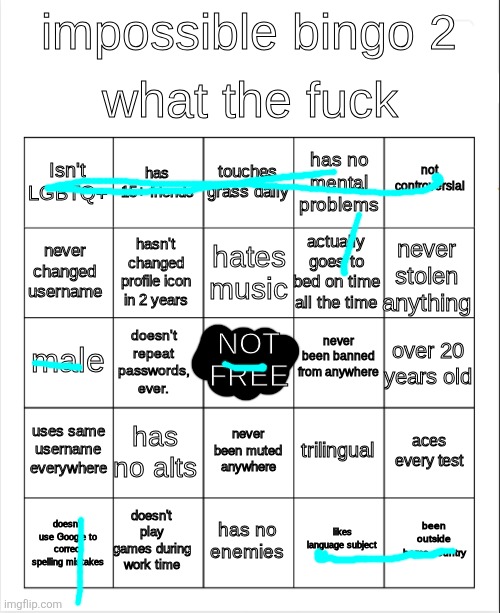 impossible bingo 2 | image tagged in impossible bingo 2 | made w/ Imgflip meme maker