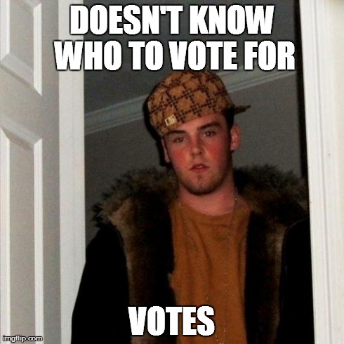 DOESN'T KNOW WHO TO VOTE FOR VOTES | image tagged in memes,scumbag steve | made w/ Imgflip meme maker
