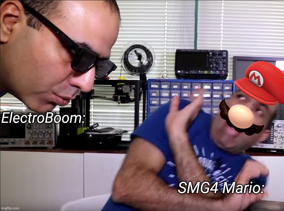 Mehdi scared | ElectroBoom: SMG4 Mario: | image tagged in mehdi scared | made w/ Imgflip meme maker