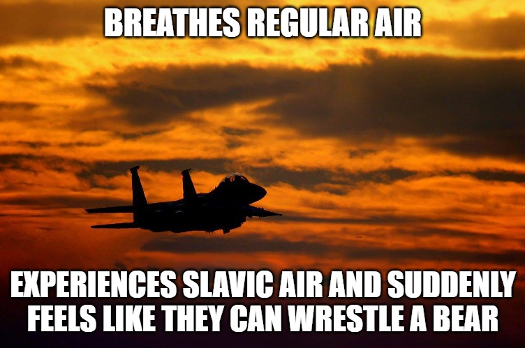 might | BREATHES REGULAR AIR; EXPERIENCES SLAVIC AIR AND SUDDENLY FEELS LIKE THEY CAN WRESTLE A BEAR | image tagged in might,slavic air,slavic lives matter | made w/ Imgflip meme maker
