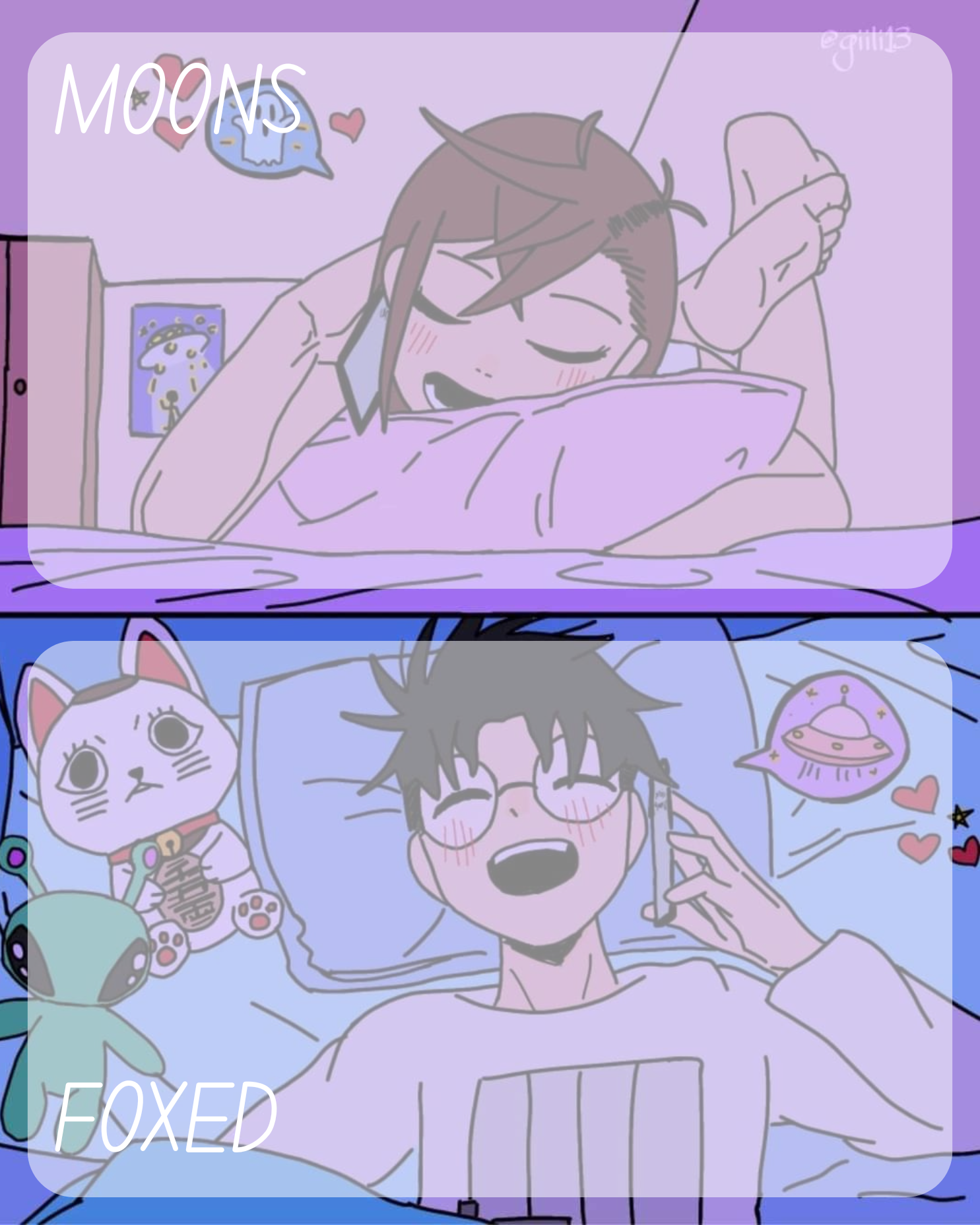 moons and foxed - momo n okarun temp 2 Blank Meme Template