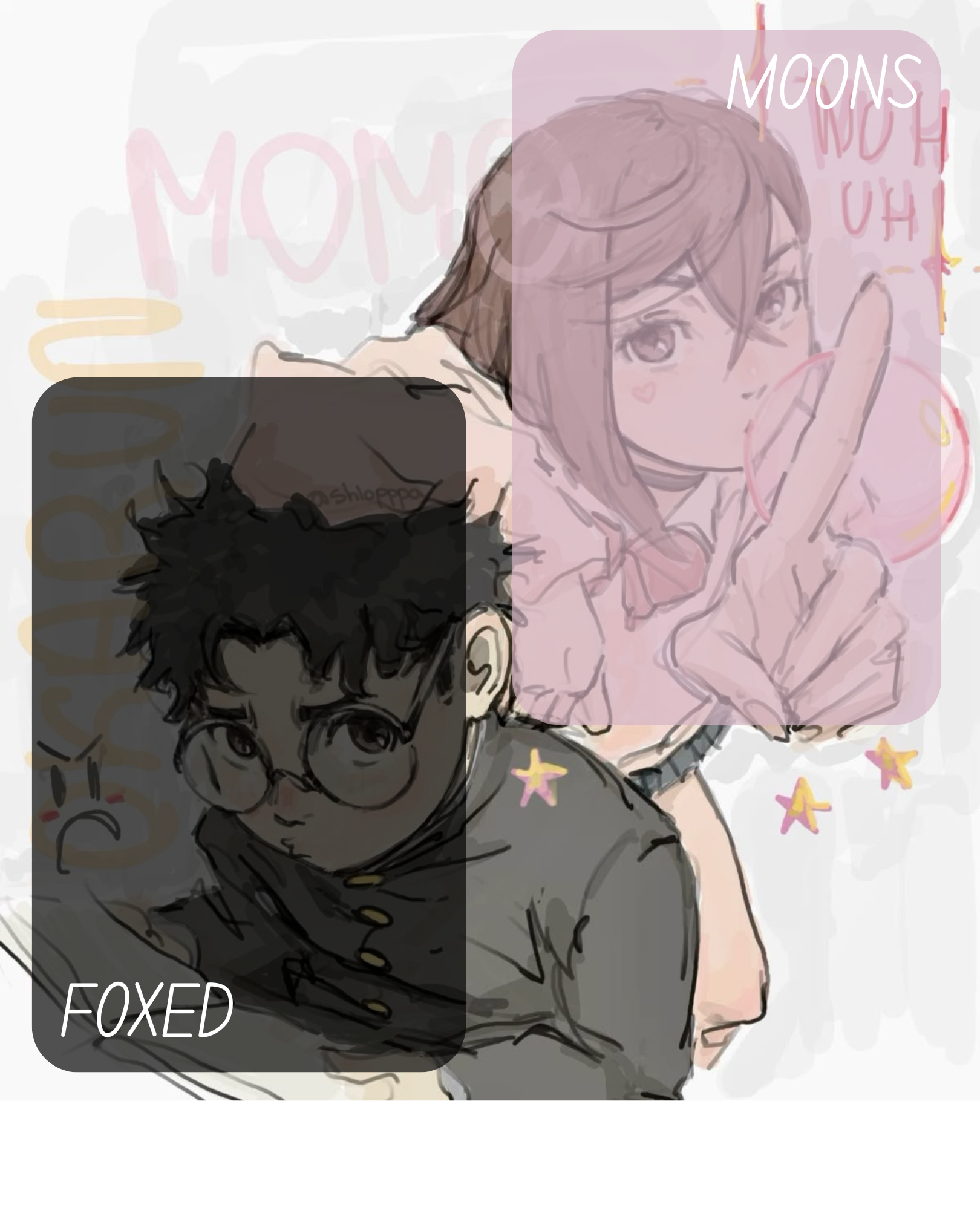 moons and foxed - momo n okarun temp 3 Blank Meme Template
