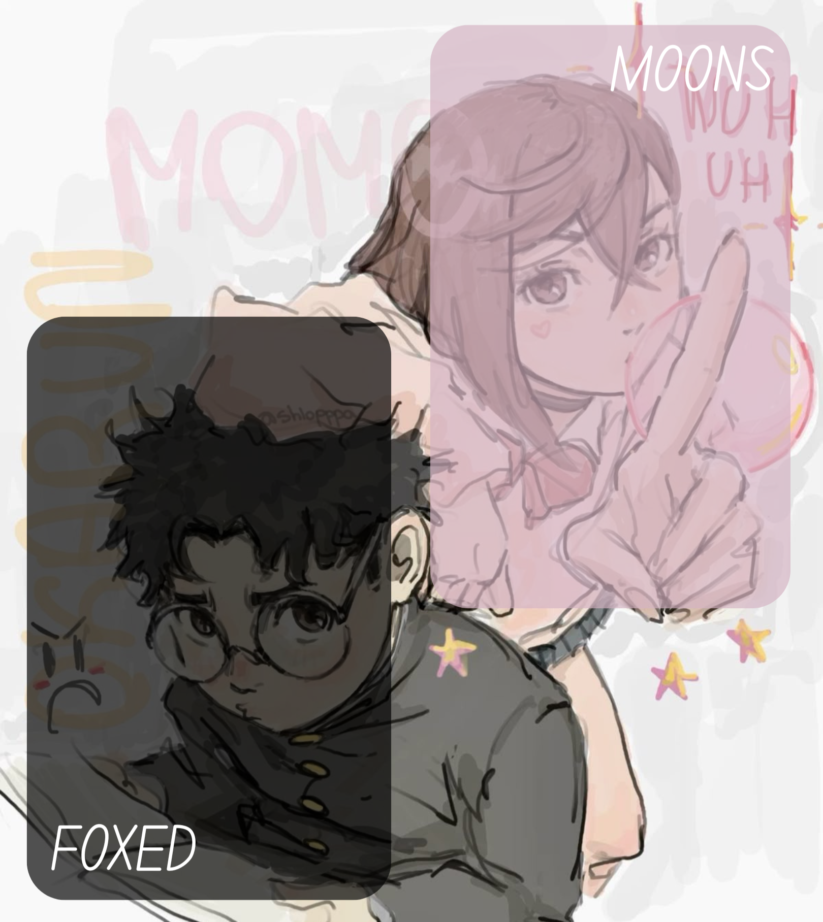 moons and foxed - momo n okarun temp 3 Blank Meme Template