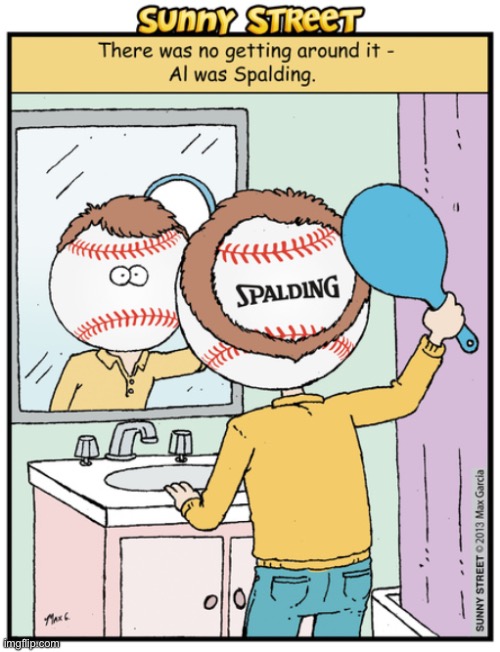 image tagged in comics,sunny street,balding,baseball,spalding,al | made w/ Imgflip meme maker