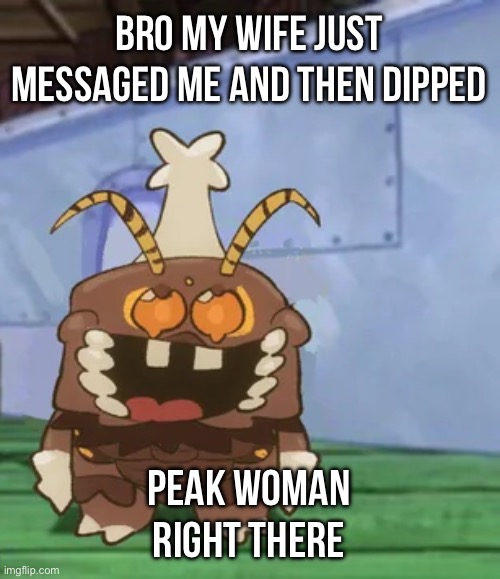 melgon | BRO MY WIFE JUST MESSAGED ME AND THEN DIPPED; PEAK WOMAN RIGHT THERE | image tagged in melgon | made w/ Imgflip meme maker