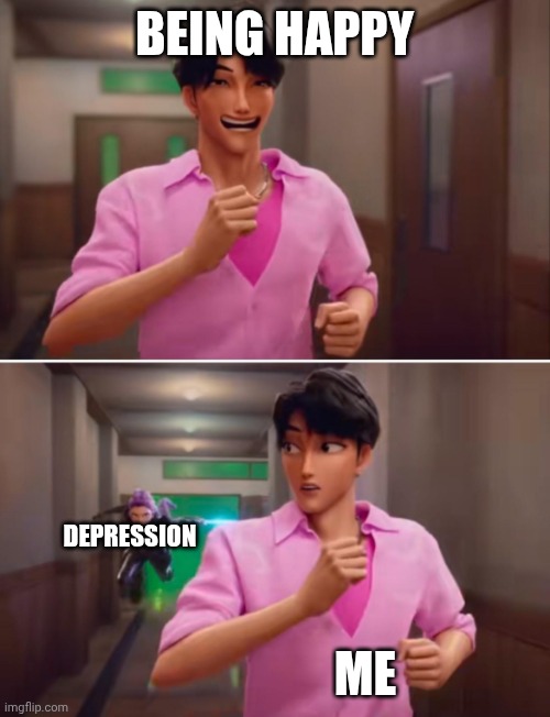 K-Pop Demon Hunters | BEING HAPPY; DEPRESSION; ME | image tagged in k-pop demon hunters | made w/ Imgflip meme maker