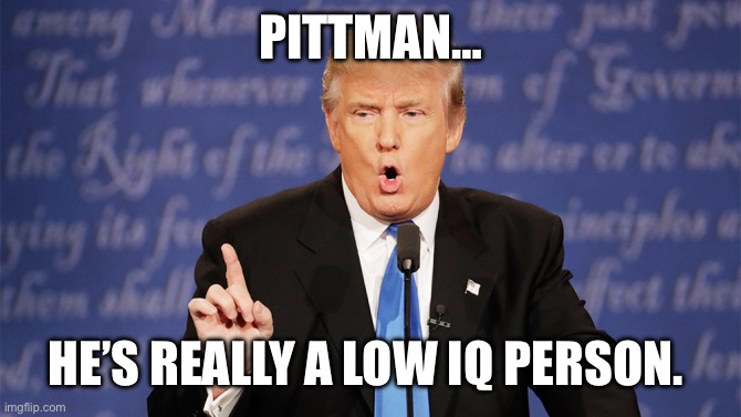 Donald Trump Wrong | PITTMAN… HE’S REALLY A LOW IQ PERSON. | image tagged in donald trump wrong | made w/ Imgflip meme maker