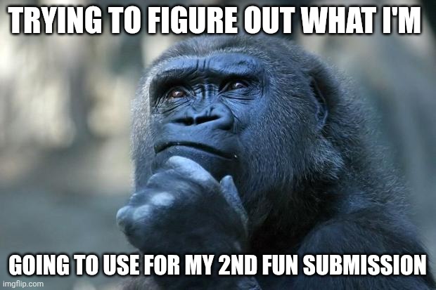 Wait a minute, this is my second submission... | TRYING TO FIGURE OUT WHAT I'M; GOING TO USE FOR MY 2ND FUN SUBMISSION | image tagged in deep thoughts,fun,thinking | made w/ Imgflip meme maker
