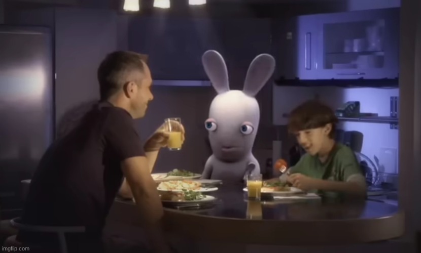 Rabbid having dinner with people | image tagged in rabbid having dinner with people | made w/ Imgflip meme maker