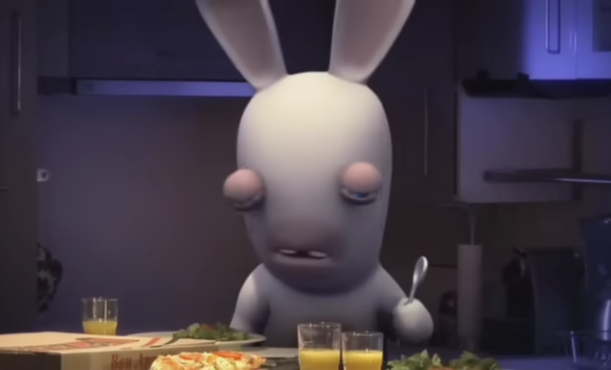 Sad Rabbid eating Blank Meme Template