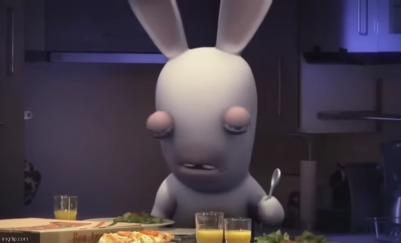 Sad Rabbid eating | image tagged in sad rabbid eating | made w/ Imgflip meme maker