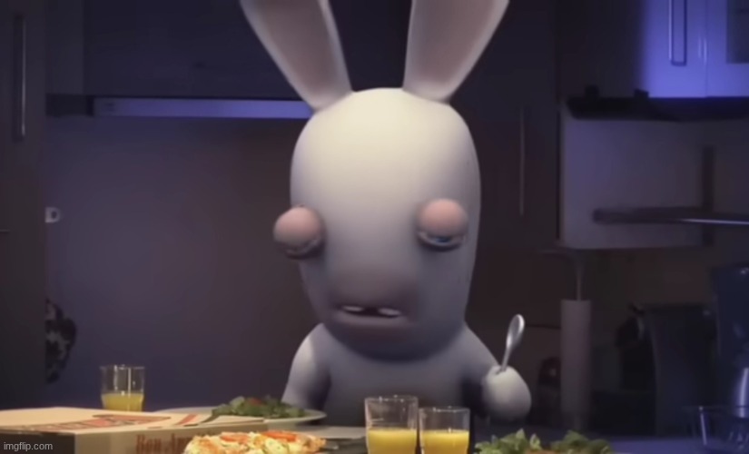 Sad Rabbid eating | image tagged in sad rabbid eating | made w/ Imgflip meme maker
