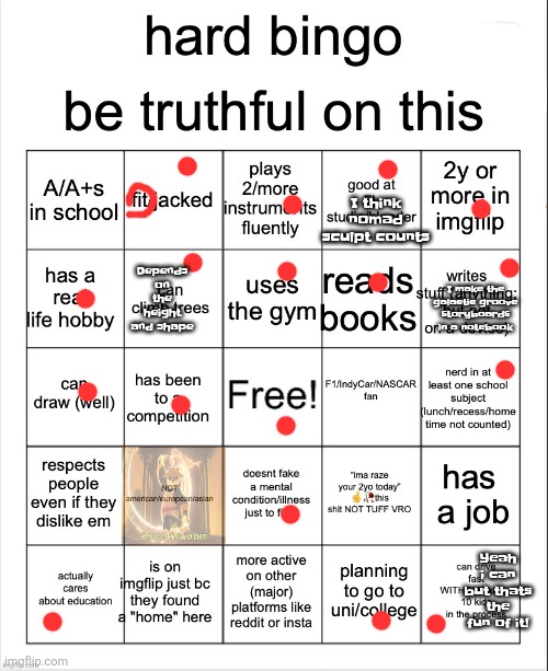 hard bingo for msmg | I think nomad sculpt counts; Depends on the height and shape; I make the galactic groove storyboards in a notebook; Yeah i can but thats the fu​​n of it! | image tagged in hard bingo for msmg | made w/ Imgflip meme maker