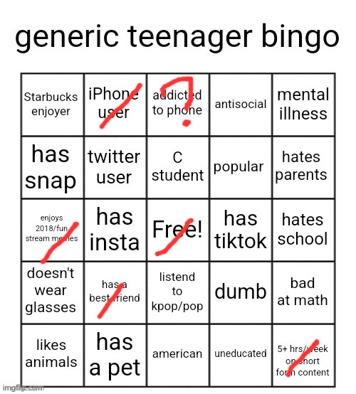 apparently no | image tagged in generic teenager bingo | made w/ Imgflip meme maker