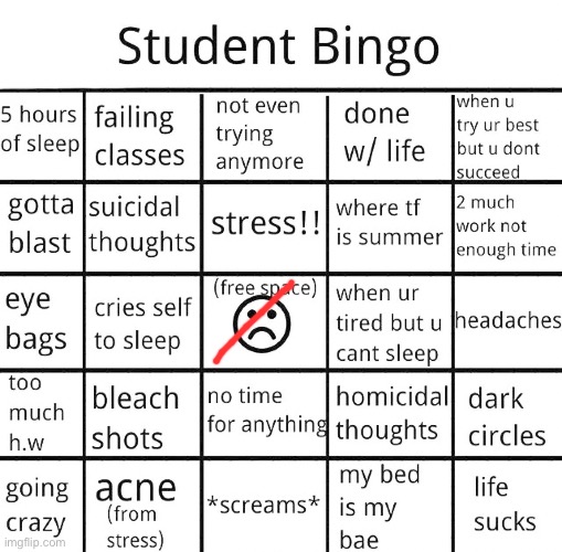 lwk these bingos are just sad like get some help | image tagged in student bingo | made w/ Imgflip meme maker