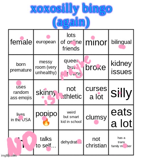 xoxosilly bingo AGAIN | image tagged in xoxosilly bingo again | made w/ Imgflip meme maker