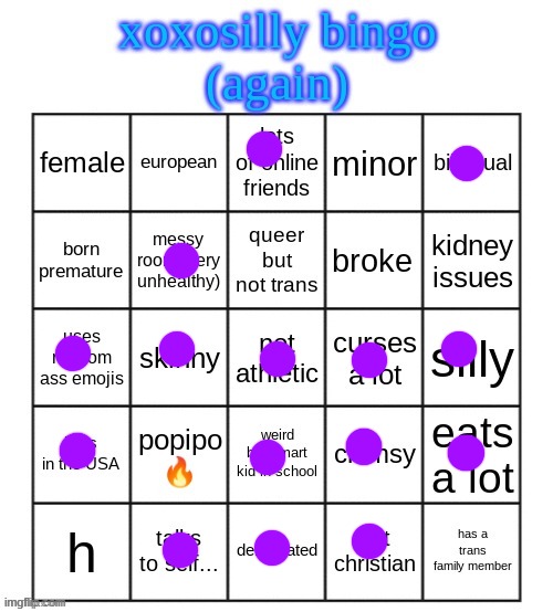 that one bluey character :3 | image tagged in xoxosilly bingo again | made w/ Imgflip meme maker