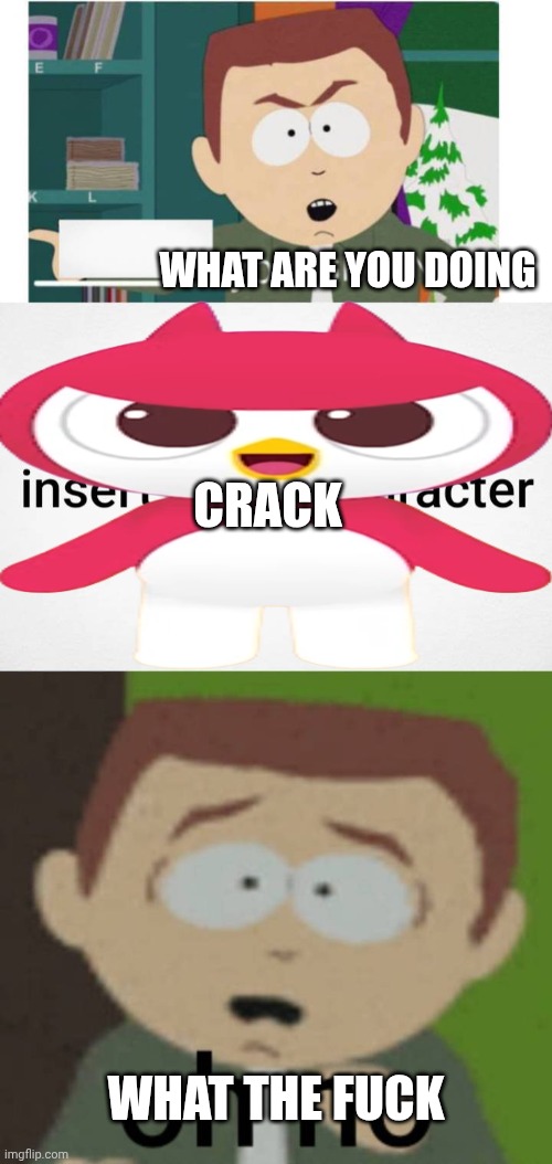 Me Ruining A Fill In Meme #290 | WHAT ARE YOU DOING; CRACK; WHAT THE FUCK | image tagged in ruin this fill in meme 290 | made w/ Imgflip meme maker