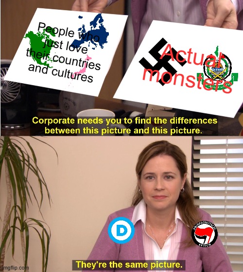 They're The Same Picture | People who just love their countries and cultures; Actual monsters | image tagged in memes,they're the same picture | made w/ Imgflip meme maker
