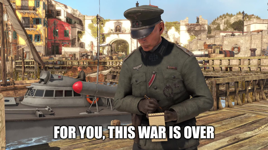 Officer taking notes | FOR YOU, THIS WAR IS OVER | image tagged in officer taking notes | made w/ Imgflip meme maker