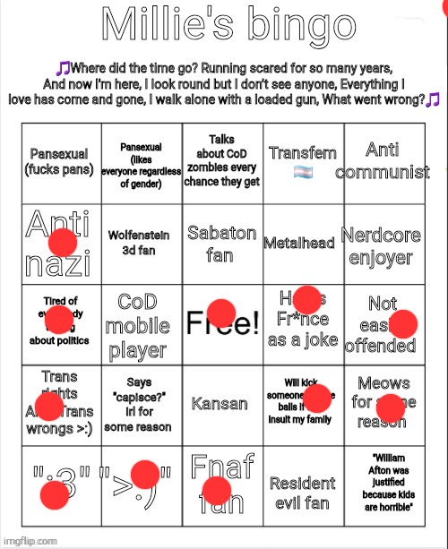 mi is not llie | image tagged in millie's bingo | made w/ Imgflip meme maker