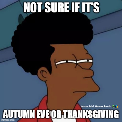 FUTURAMA BLACK GUY - NOT SURE IF MEME | NOT SURE IF IT'S; Moonchild Memes Remix👽🎭; AUTUMN EVE OR THANKSGIVING | image tagged in futurama,black futurama guy,not sure if,moonchild memes remix,facetube | made w/ Imgflip meme maker