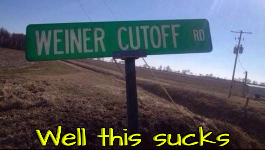 Well This Sucks | Well this sucks | image tagged in weiner,well this is awkward,sucks,funny signs,road signs,don't do it | made w/ Imgflip meme maker
