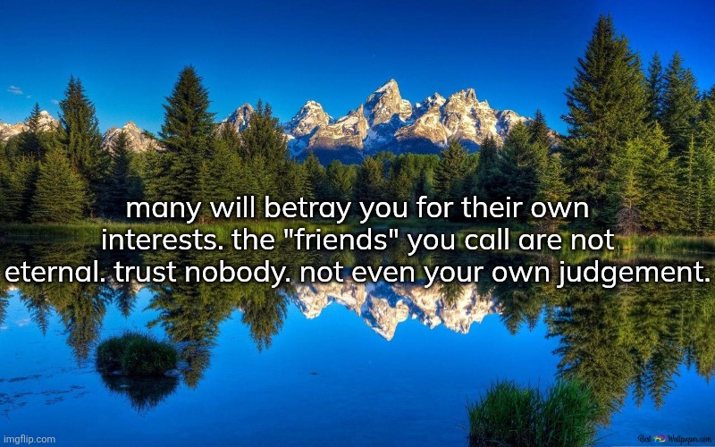 many will betray you for their own interests. the "friends" you call are not eternal. trust nobody. not even your own judgement. | made w/ Imgflip meme maker