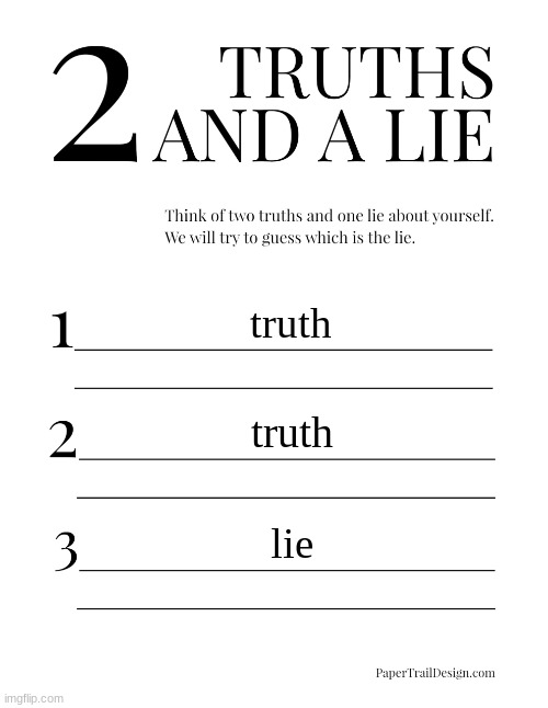 ​ | truth; truth; lie | image tagged in 2 truths and a lie | made w/ Imgflip meme maker