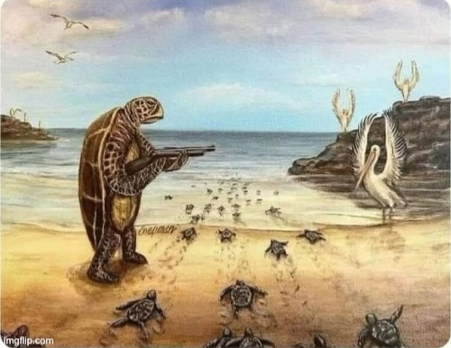 High Quality Turtle aiming gun at birds Blank Meme Template