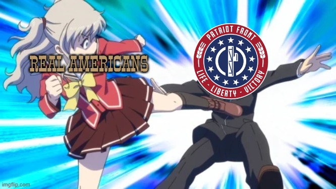 fascism will never be american | REAL AMERICANS | image tagged in charlotte,charlotte anime,fascism,patriotic,anime,usa | made w/ Imgflip meme maker