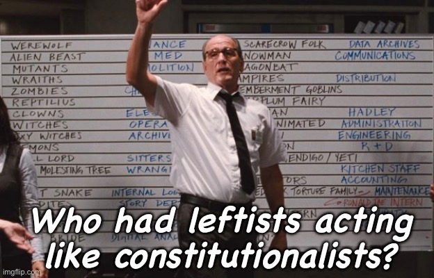 Quoting it like the gospel. Bout time | Who had leftists acting like constitutionalists? | image tagged in cabin the the woods,politics lol,memes | made w/ Imgflip meme maker