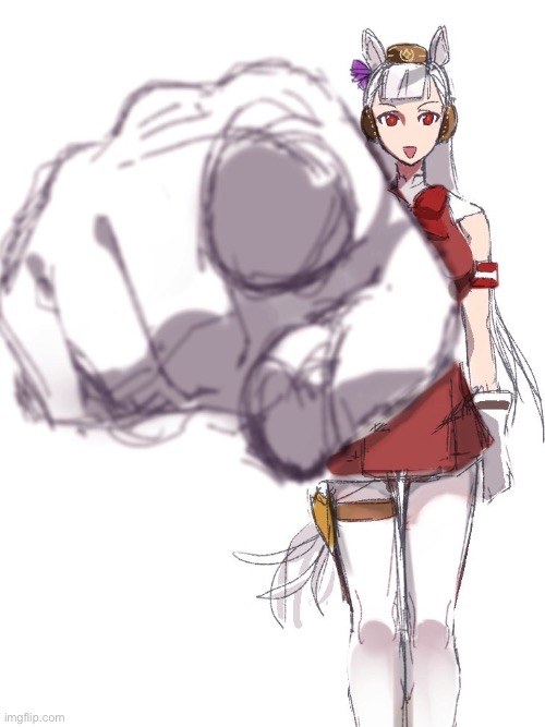 Gōrudoshippu, kaneganaru no wa dare no tame ka shitte imasu ka? | image tagged in gold ship points at you | made w/ Imgflip meme maker