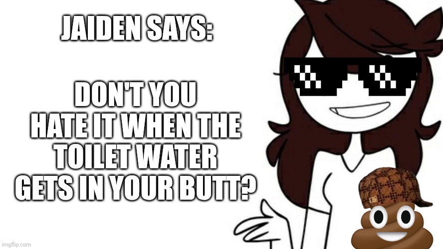Toilet water sucks | DON'T YOU HATE IT WHEN THE TOILET WATER GETS IN YOUR BUTT? JAIDEN SAYS: | image tagged in funny memes,lol so funny | made w/ Imgflip meme maker