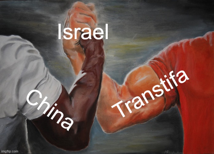 Epic Handshake Meme | Israel; Transtifa; China | image tagged in memes,epic handshake | made w/ Imgflip meme maker