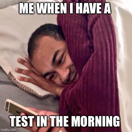 Smii7y at 2 am hits different | ME WHEN I HAVE A; TEST IN THE MORNING | image tagged in happy in bed | made w/ Imgflip meme maker