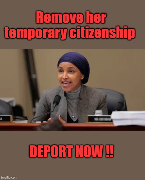 Her and the rest need to go now. | Remove her temporary citizenship; DEPORT NOW !! | made w/ Imgflip meme maker