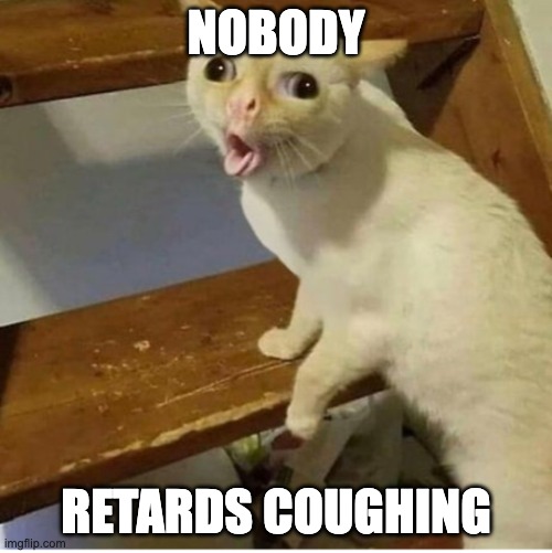 How people coughs sometimes | NOBODY; RETARDS COUGHING | image tagged in coughing cat | made w/ Imgflip meme maker