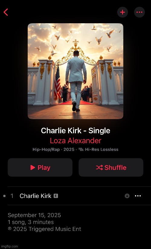 Loza’s new song is fire | image tagged in charlie kirk,music,patriotic,conservative | made w/ Imgflip meme maker