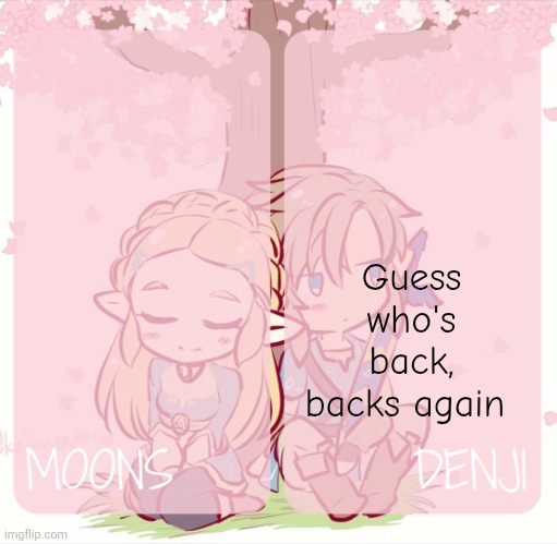 moons and denji - zelda n link temp | Guess who's back, backs again | image tagged in moons and denji - zelda n link temp | made w/ Imgflip meme maker