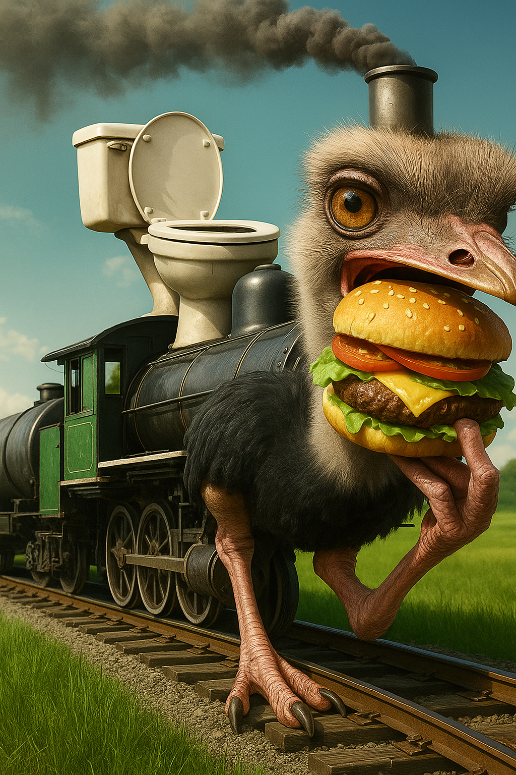 Ostritch eating a burger Blank Meme Template