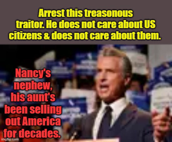 I wonder how many 40 k refrigerators he has,  filled with designer chocolate ice cream Nancy has 2 and brags about it. | Arrest this treasonous traitor. He does not care about US citizens & does not care about them. Nancy's nephew, his aunt's been selling out America for decades. | made w/ Imgflip meme maker