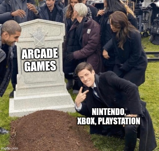 The Suffering Arcade | ARCADE GAMES; NINTENDO, XBOX, PLAYSTATION | image tagged in grant gustin over grave,arcade,nintendo,xbox,playstation | made w/ Imgflip meme maker