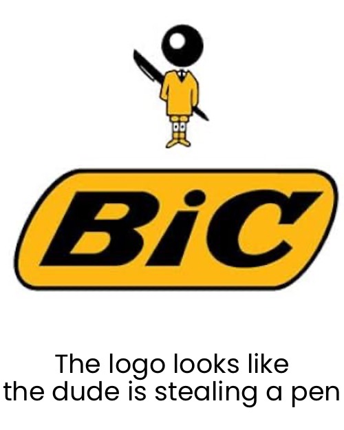 The logo looks like the dude is stealing a pen | made w/ Imgflip meme maker