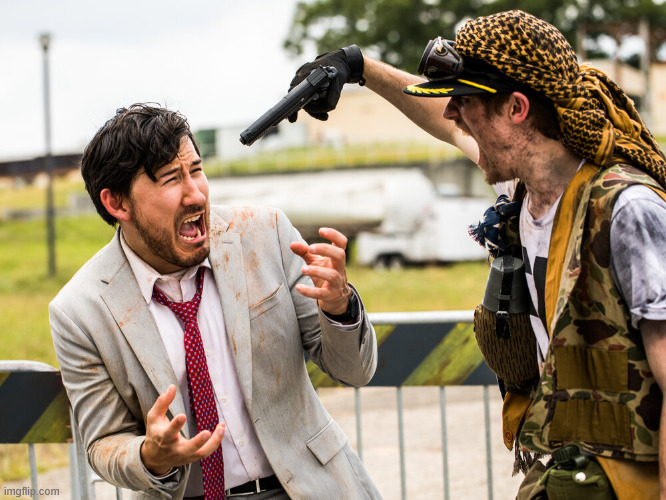 markiplier gun threatened | image tagged in markiplier gun threatened | made w/ Imgflip meme maker