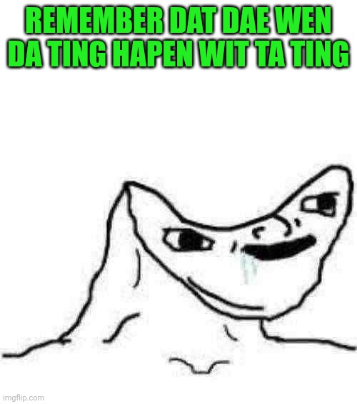 ? | REMEMBER DAT DAE WEN DA TING HAPEN WIT TA TING | image tagged in dumbass | made w/ Imgflip meme maker