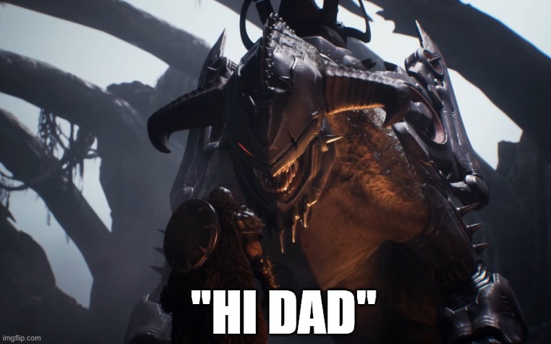Now he can say, "my dad is the Slayer" LOL | "HI DAD" | image tagged in doom the dark ages,serrat,sup dad,slayer's dragon,best friends | made w/ Imgflip meme maker