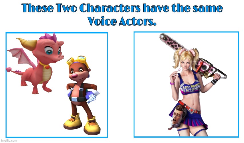 Tara Strong | image tagged in same voice actor,tara strong,spyro,warner bros,lollipop chainsaw | made w/ Imgflip meme maker